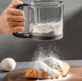 Manual flour sieve - stainless steel mesh, non stick baking sieve, hand cranked kitchen tool, powder sieve - kitchen baking small tool