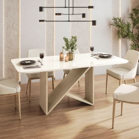6 Seater Italian-Style Dining Table with Painted Glass Top & Elegant Wooden Base, Natural & Oak