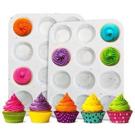 2 Pack 12 Cups Silicone Muffin Pans Nonstick Cupcake Tins Trays Regular Size Cupcake Molds Heat Resistant Oven Microwave Fridge Freezer Dishwashe