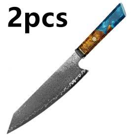 Chef's Knife For Japanese Cuisine In Damascus (Option: Light blue-34.7cm 2pcs)