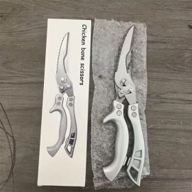 "Professional Kitchen Scissors Set - Industrial Strength German Steel with Rebound Mechanism - Cuts Bones & Veggies" (Material: 430 stainless  steel,plastic handie)