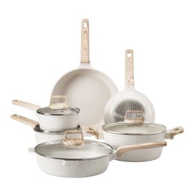 17 Piece Pots and Pans Set Granite Nonstick Kitchen Cookware Induction White (Color: White, Quantity of Cookware: 6)
